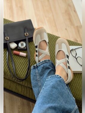 adidas barreda mary Jane White and Black Ballet-Inspired Cross-Strap Sneaker